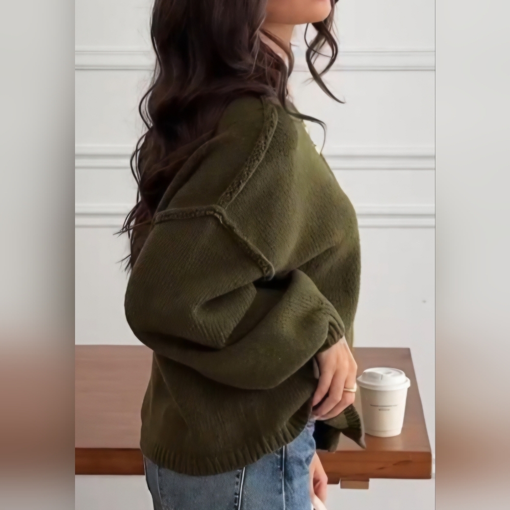Fashion Chic Knit Button Up Cardigan W/ Balloon Sleeves & An Oversized Look!! - Picture 4 of 16